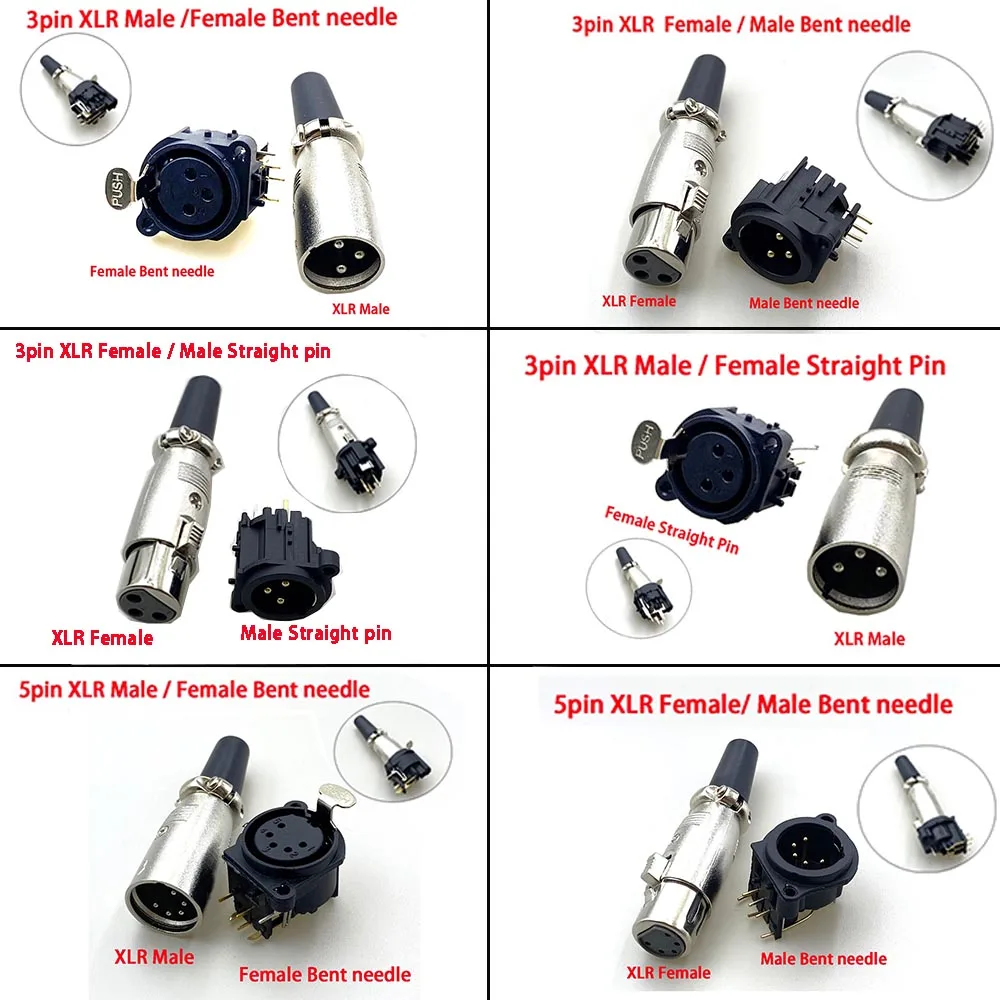 

5/10pcs XLR Plug&Socket 3Pin 5pin XLR Male Plug&Female Socket Panel Mount Chassis audio PCB welding base Connector Adapte