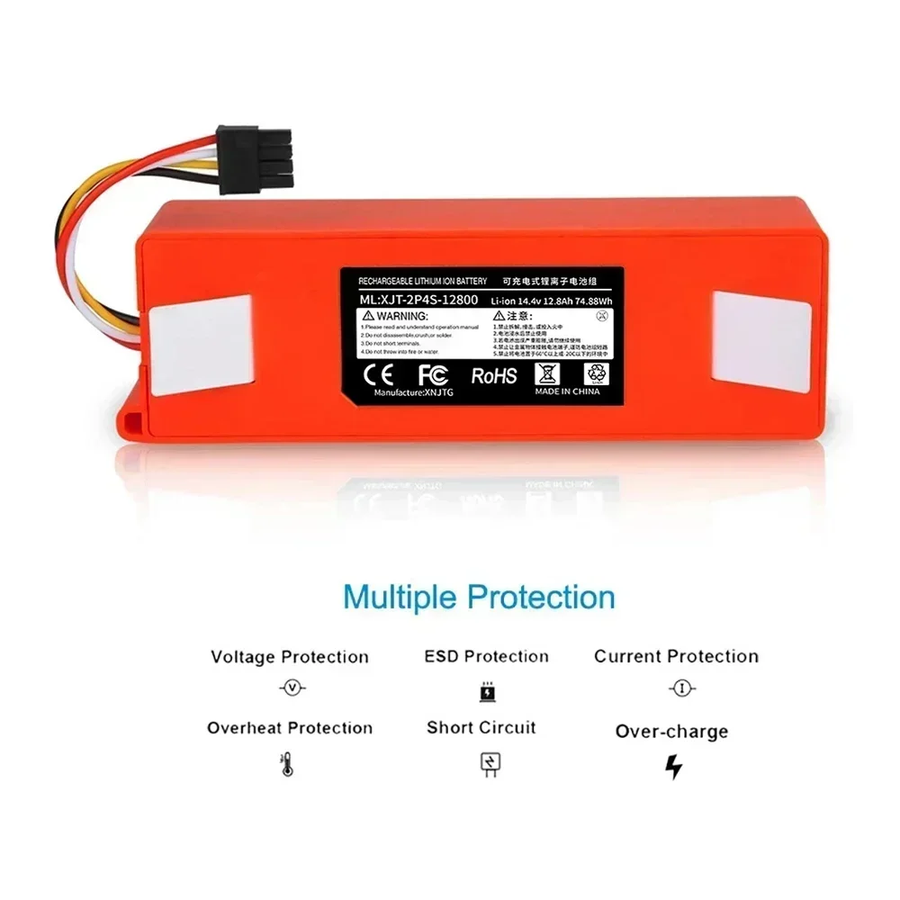 12800mAh 14.4v roborock s50 بطارية brr 2p4s 5200d البطارية الأصلية لشاومي روبوت Roborock S55 S51 S50 T60 قطع غيار الإكسسوارات