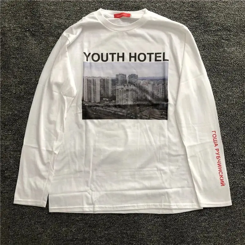 Gosha Building Long Sleeve Youth Hotel Russian 032c HD Digital Print Loose Tide Brand  Women  Long Sleeve T-shirt Clothing