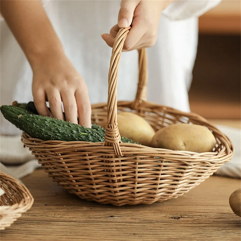 Wicker Storage Basket With Handle, Gift Hamper Basket, Picnic Baskets, Kitchen Basket Small view 3