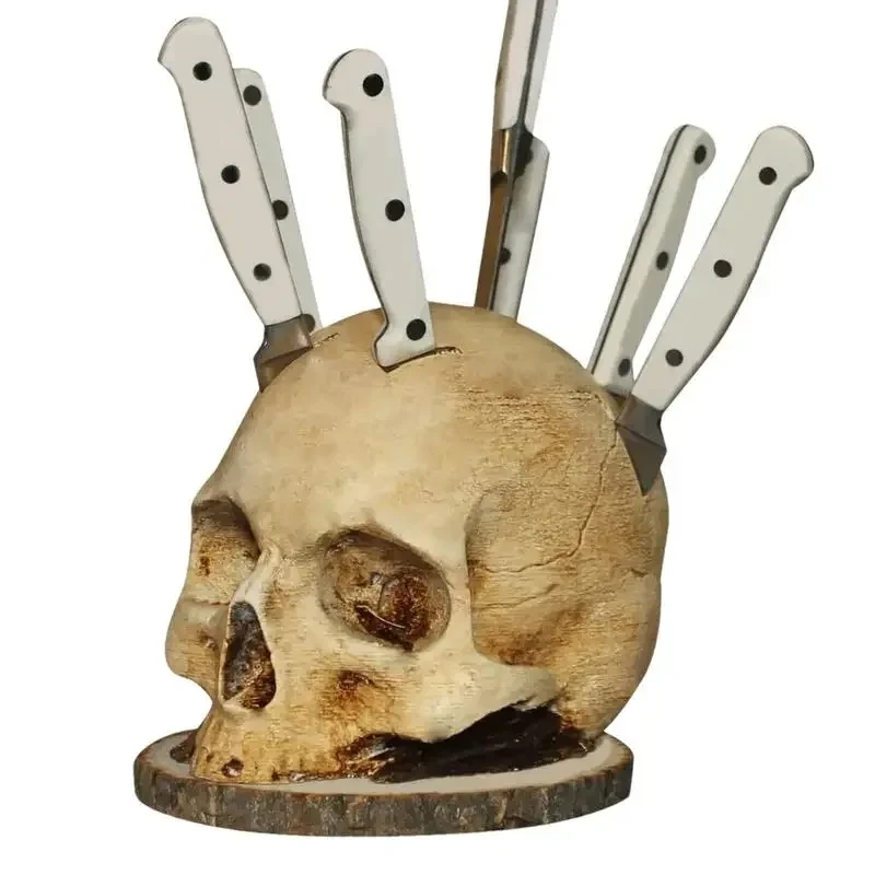 

Knives Holders for Counter Top Skull Knives Block for Kitchen Storage Scary Party Storage Rack Decoration Horror Head Rack