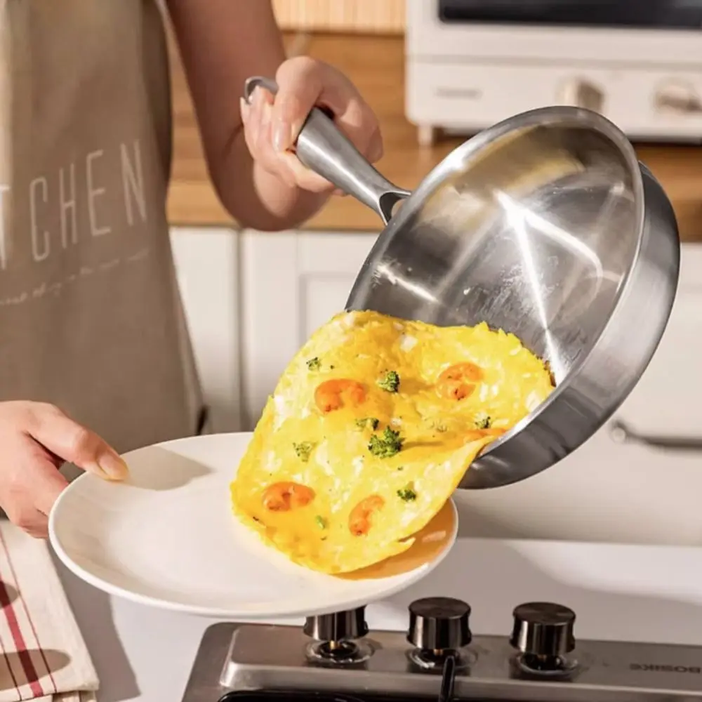 

Easy To Clean Uncoated Stainless Steel Frying Pan Nonstick Thickened Frying Wok Flat Bottom Universal Fried Steak Pot Home