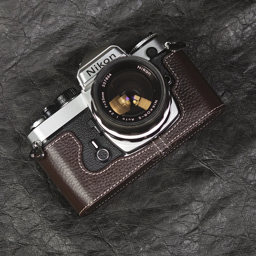 Handmade Genuine Leather Half Case Film Camera Protective Case Leather Camera Half Case For Nikon FM Case ﻿