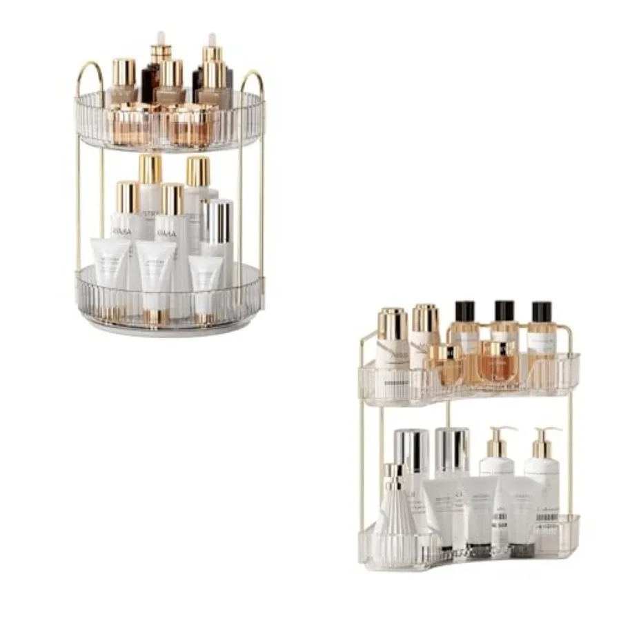 

Rotating Makeup Organizer and Corner Bathroom Organizer Countertop Clear
