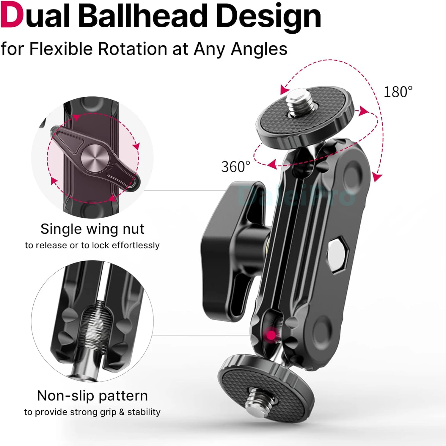 Mini-bras articulé, support de téléphone pivotant, base de support de caméra, bras magique à fixation par vis 1/4 pouce, bras flexible avec pince
