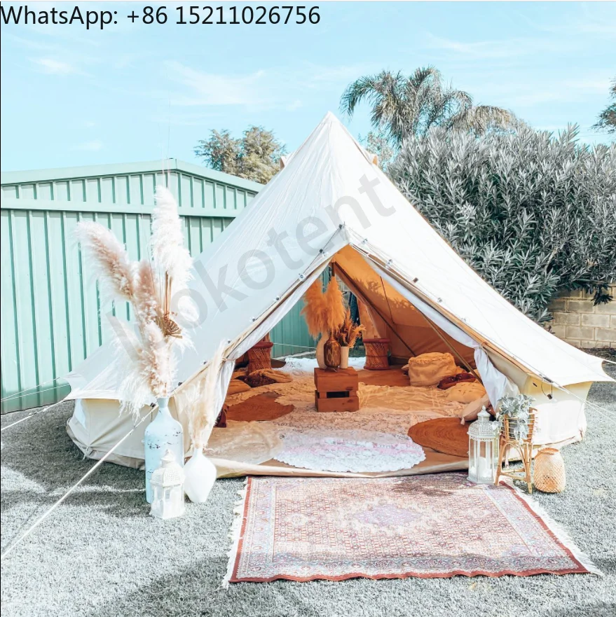 4M Outdoor Camping Waterproof Safari Tent Cotton Canvas Glamping Bell Luxury Mongolian Yurt Tents