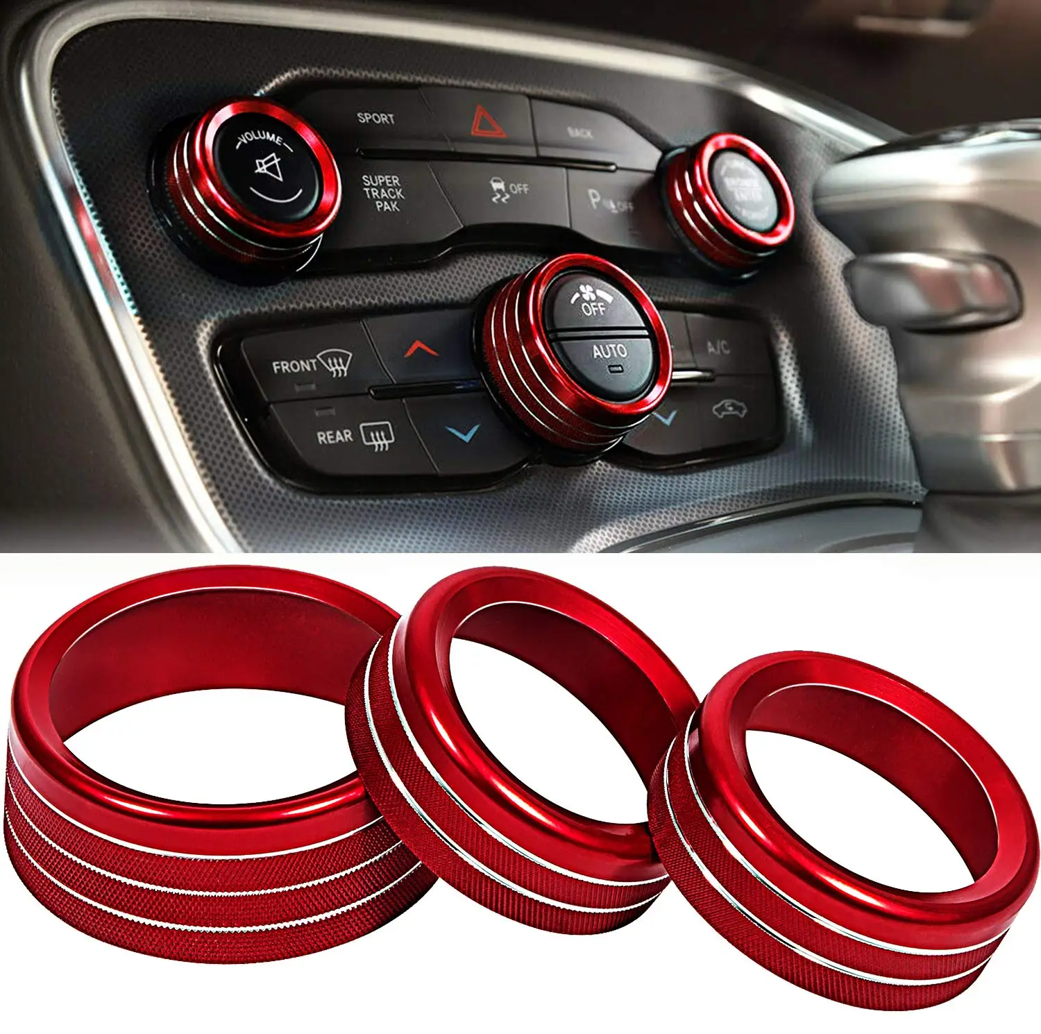 

Air Conditioning Volume Radio Button Knob Cover For Challenger Charger Accessories 2015-2020 Red Silver Purple Circle Rings