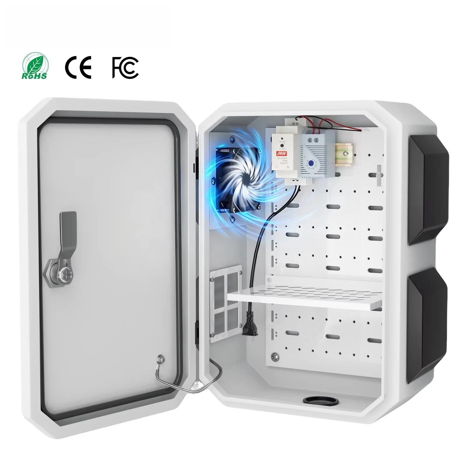 OEM Outdoor Electrical Box with Thermostat and Fan Waterproof Aluminum Alloy Back Beam Enclosure Box for Electronic