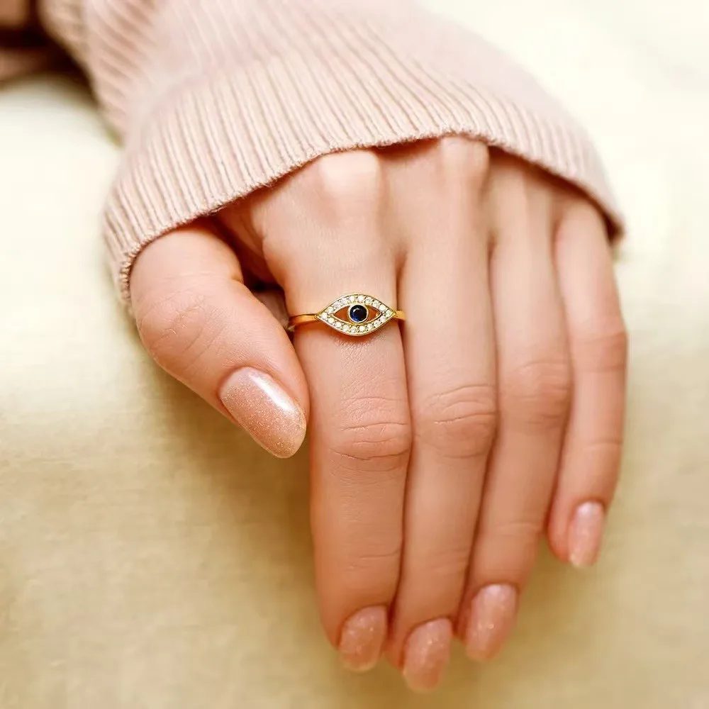 Copper-plated 18K gold devil evil eye ring women's versatile personality open index ring first choice for girls jewelry gifts
