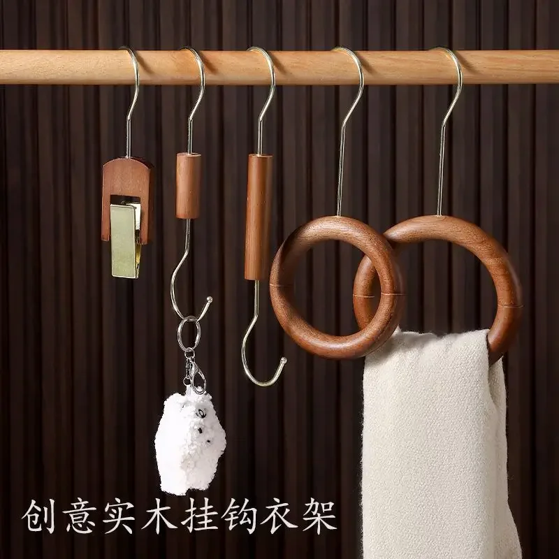 High Grade Hangers Retro Clothing Store S-shaped Hook Clip Scarf Hook Wooden Single Clip Decorative Scarf S Hook Wooden Clip 2