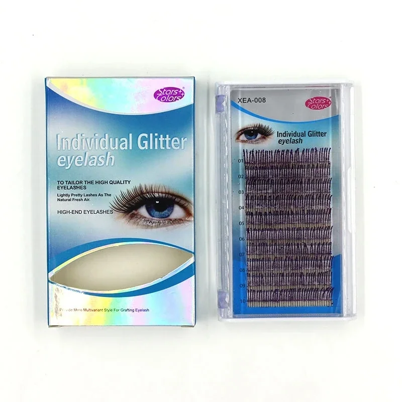 C  Curl 0.15mm Fashion Glitter Eyelash Extensions 12 Strips Individual Eyelash Extension False Eyelashes Glitter Silver