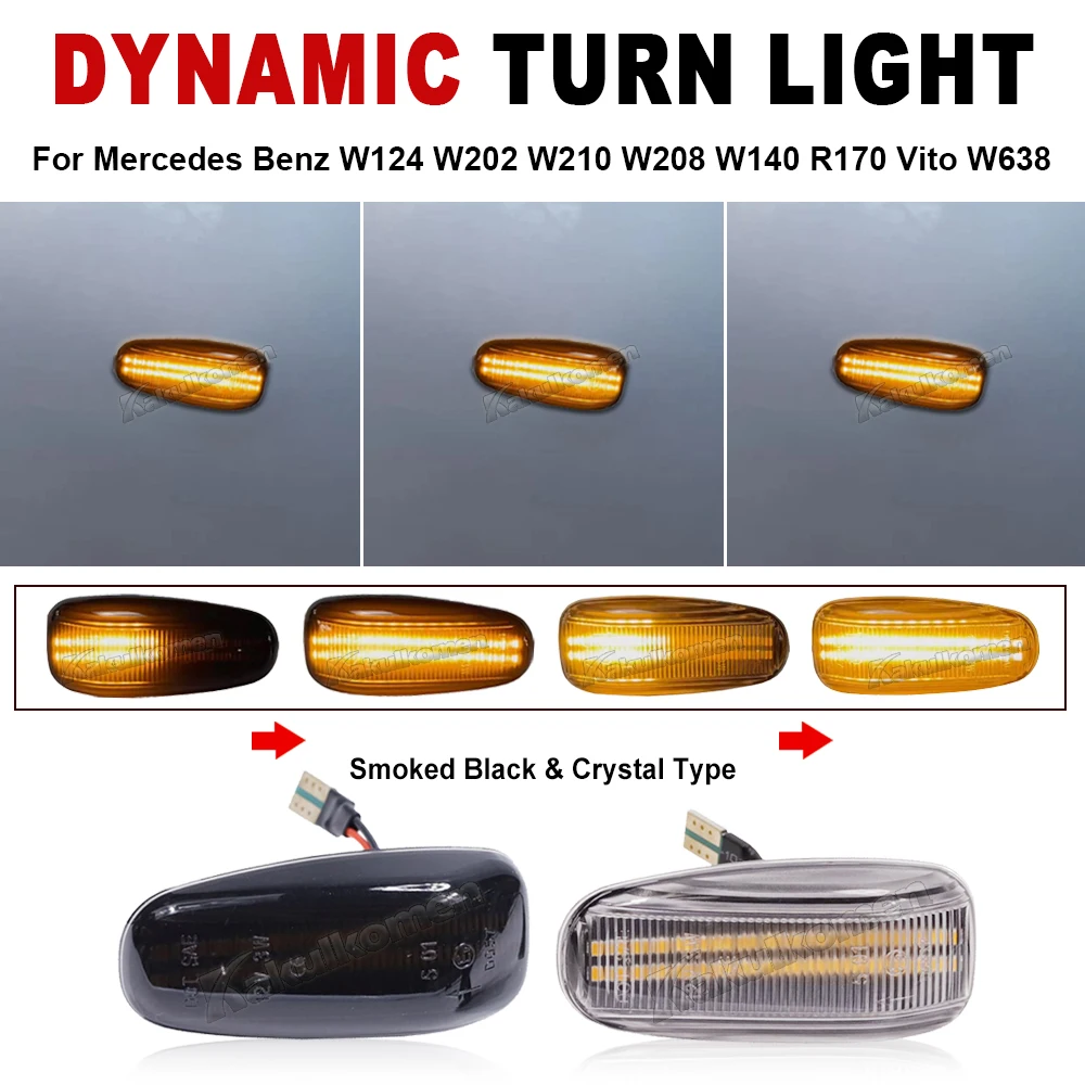 1 Paar NEUE LED-Seitenmarkierungs-Blinkleuchten für Mercedes Benz W210 W202 CLK W208 SLK R170 W638 Dynamische Blinkerlampe Auto-Styling