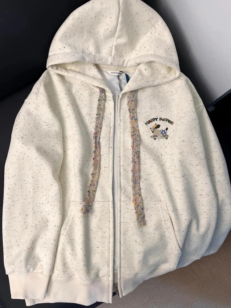 الكرتون التطريز نقطة هوديس المرأة فضفاضة لطيف نمط Preppy طويلة الأكمام الحلو البلوز الخريف Vintage الإناث اليابان Kawaii القمم