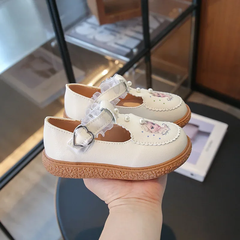 Disney crianças meninas sapatos casuais de couro primavera congelado princesa meninas sola macia antiderrapante sapatos de bebê lolita meninas