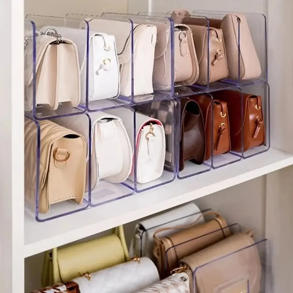 4Grids Frauen Handtasche Lagerung Unterteilt Regal Transparent Kunststoff Display Rack für Hause Kleiderschrank Schrank Taschen