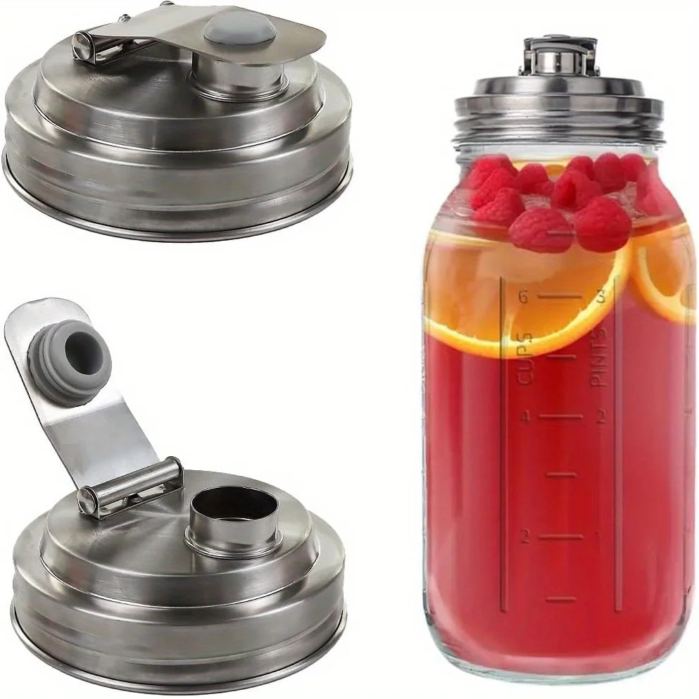 1 tapa de acero inoxidable con boquilla para tarros Mason de boca ancha, tapas reutilizables para tarros Mason de boca ancha, sin óxido ni fugas.