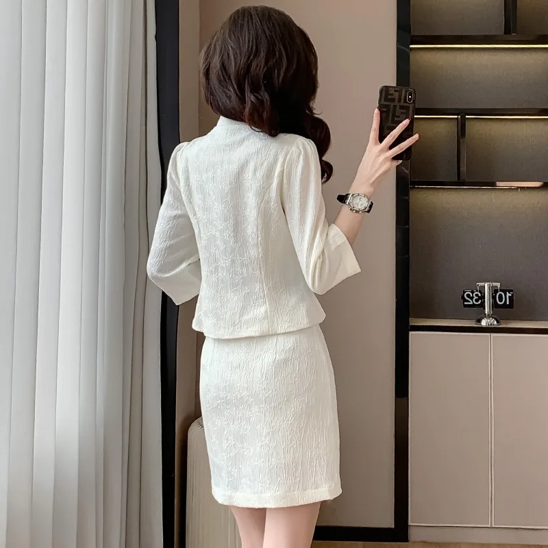 Insozkdg 2024 New Chinese Style Two-Piece Set Skirt Women Spring Autumn Outfit Whole Set Popular Chic Style Outfit High Quality