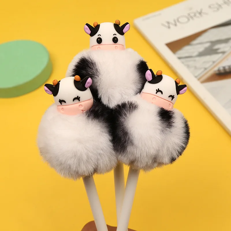 16 Piece Cute Plush Cow Gel Pen Creative Press Office Gift School Supplies Stationery Kawaii Funny Pens