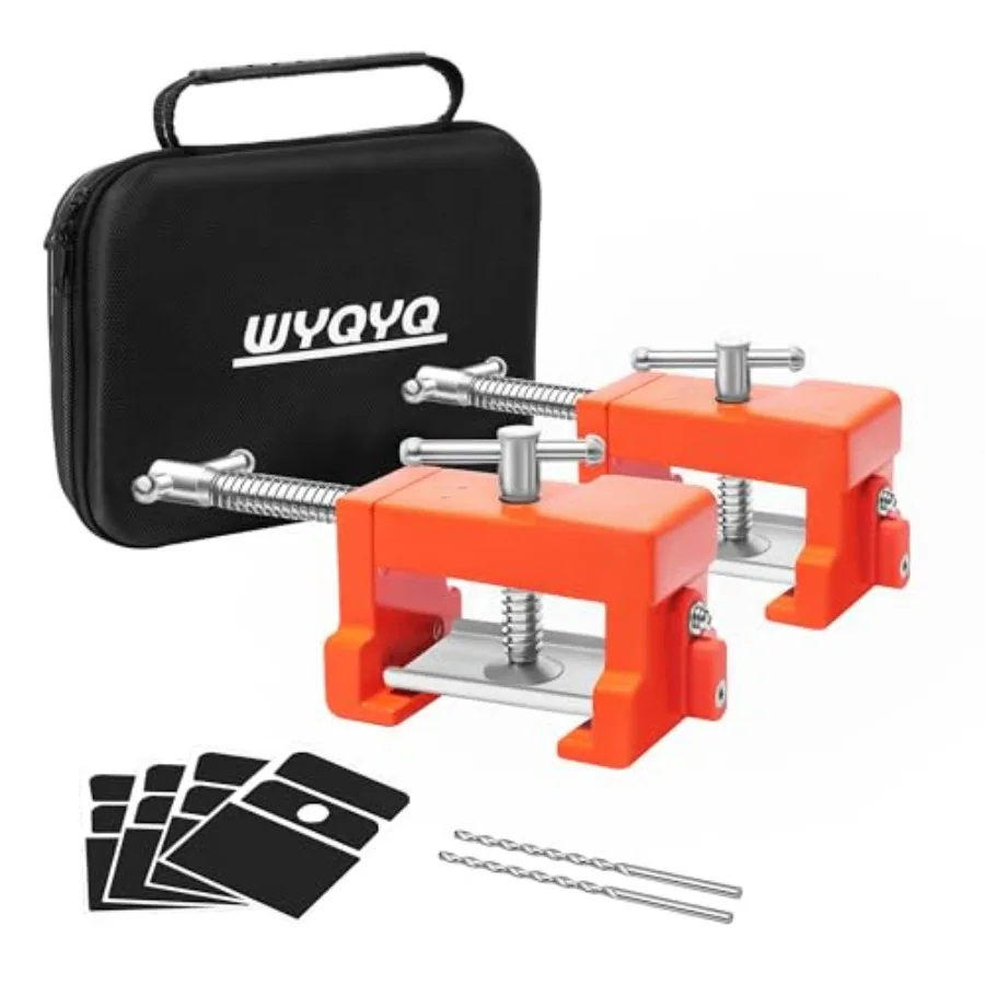 

2 Pack Cabinet Clamps with Protective Case and Drill Bit - Heavy Duty Face Frame Clamps for Woodworking Cabinetry DIY - Orange