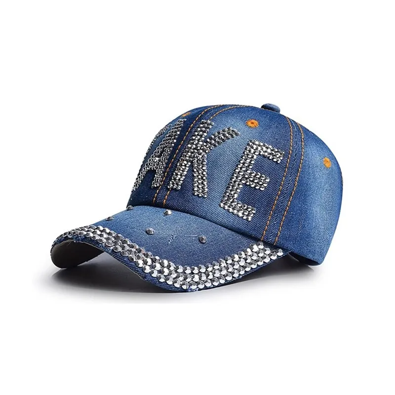 Big Letter Rhinestone Cowboy Baseball Cap Men Women Hip Hop Demin Adjustable Snapback Sun Hat Casual Outdoor Dad Trucker Hats