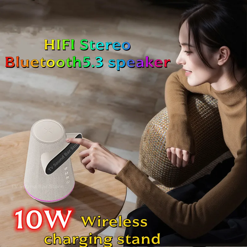 

HIFI Stereo Bluetooth 5.3 Speaker 10W Wireless Charging Stands Smart Screen Lyrics Display Desktop Mini Subwoofer Birthday Gifts