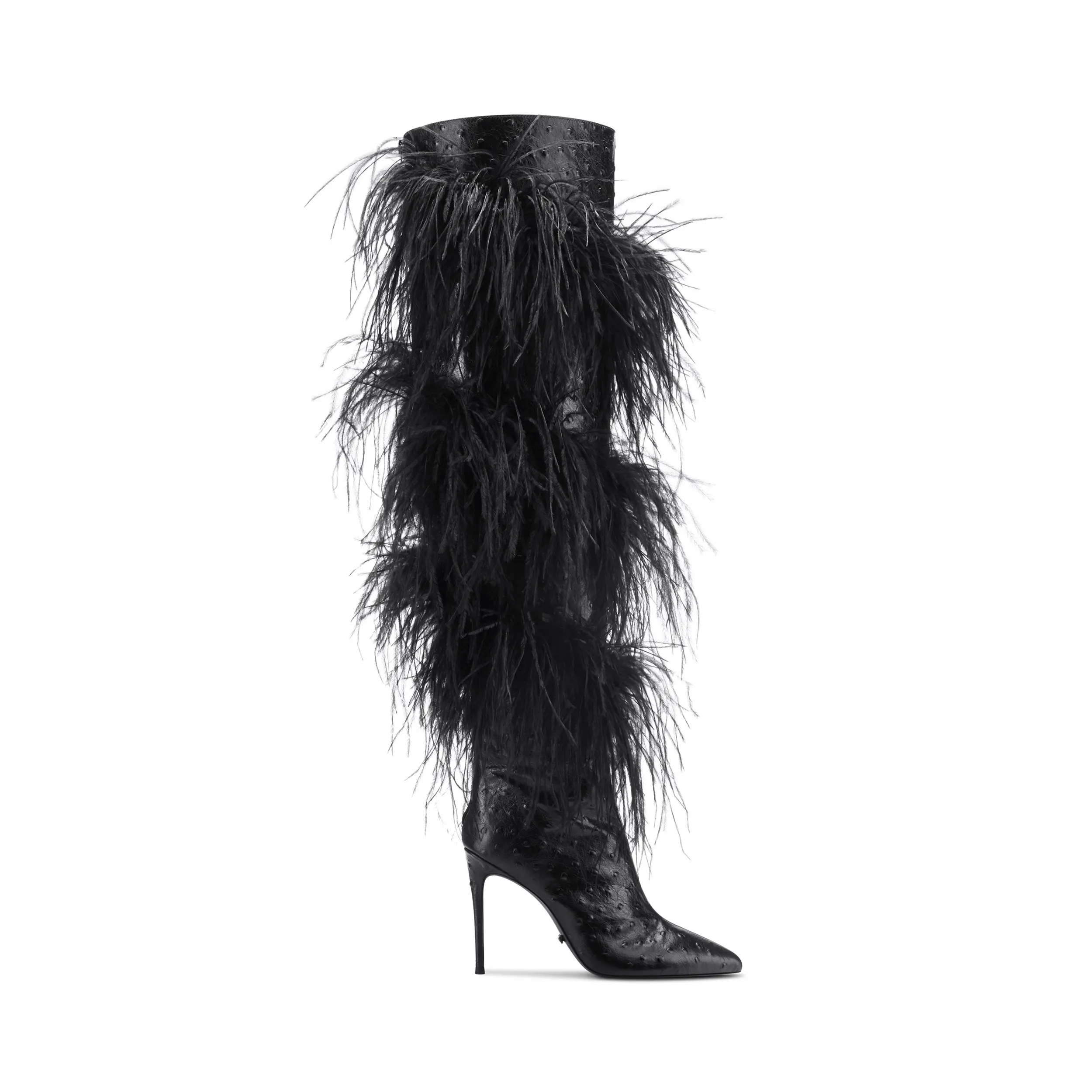 2022 Kobiety Faux Fox Fur Shoes Winter Fashion Over The Knee Boots Orange Feather Long Boots Sexy Pointed Toe Party Boots 44