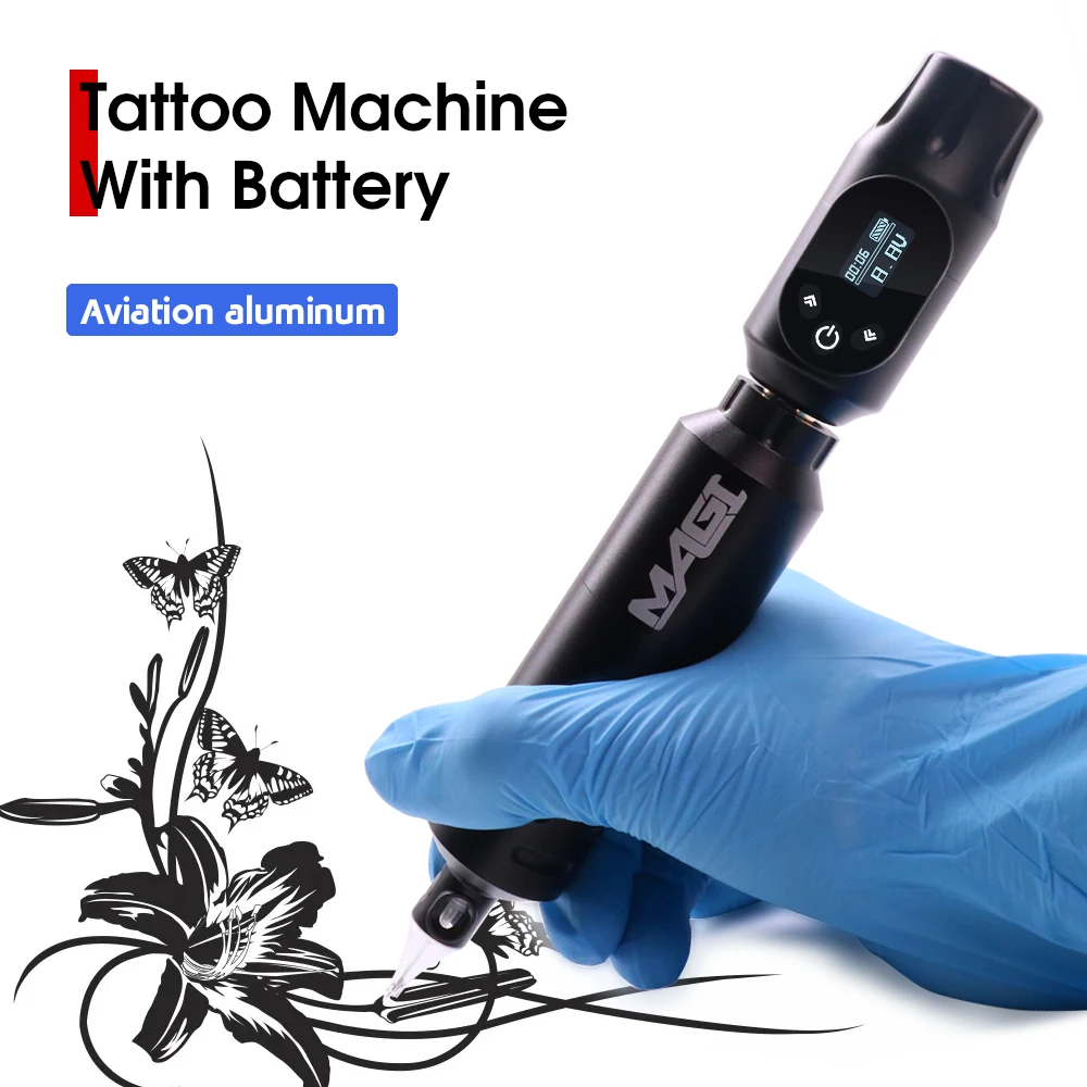 Kit de máquina de tatuaje rotativa de 10000 RPM, batería con conector RCA para pistola de tatuaje, fuente de alimentación de tatuaje inalámbrica LED