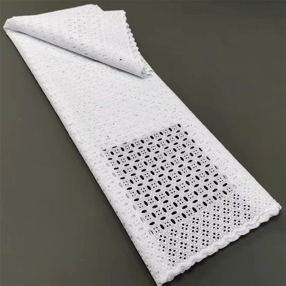 Imagem -04 - Africano Pele Friendly Egípcio Polonês Eyelet Algodão Lace Bordado Swiss Voile Tecido Alta Qualidade Nigera Dress Ct1240 Branco