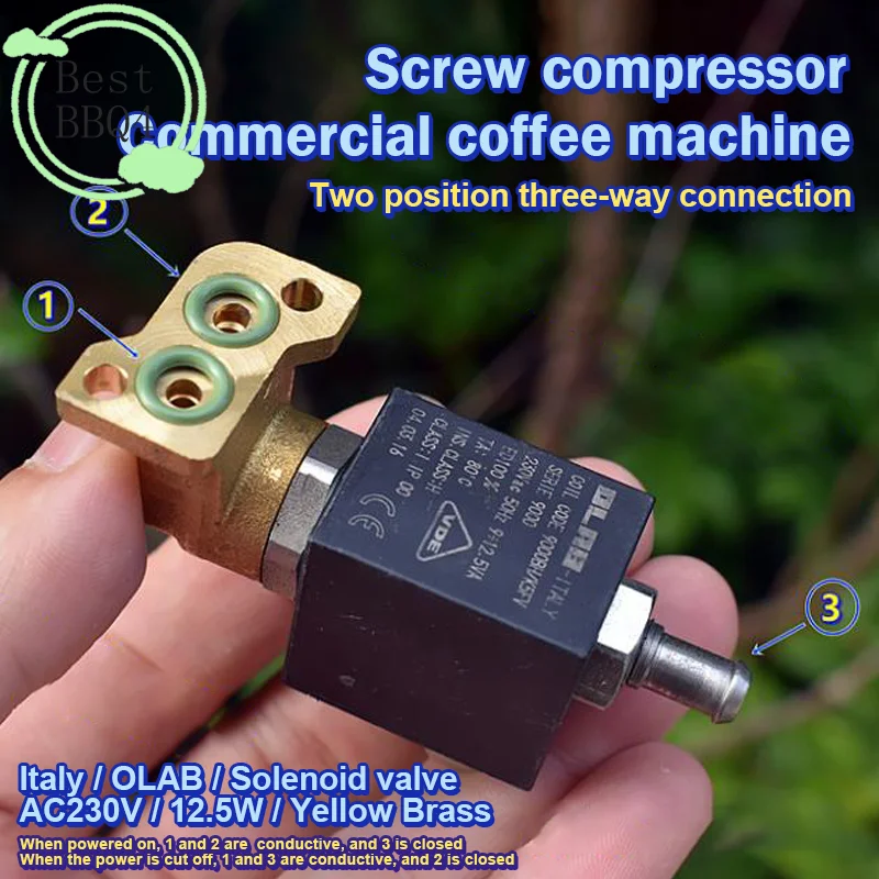 (BBQ4)9000BH AC230V 2-Position 3-Way Electric Brass Solenoid Valve Normally Closed Type For Coffee Machine Steam Hot Water