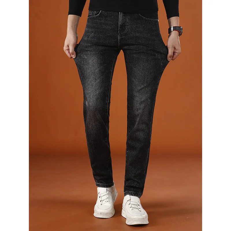 Осень 2025 г., новые модные универсальные эластичные утягивающие джинсы в корейском стиле для мужчин