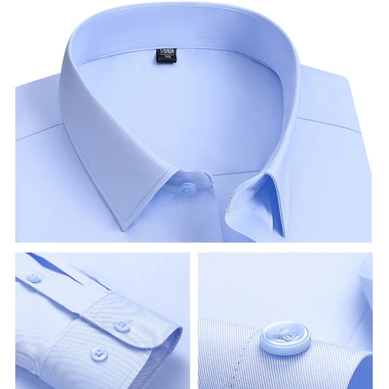 Spring and Autumn New Men's Long-sleeved, Iron-free, Three-proof, Pocket-free Business Attire, White Shirt, Men's Formal Wear