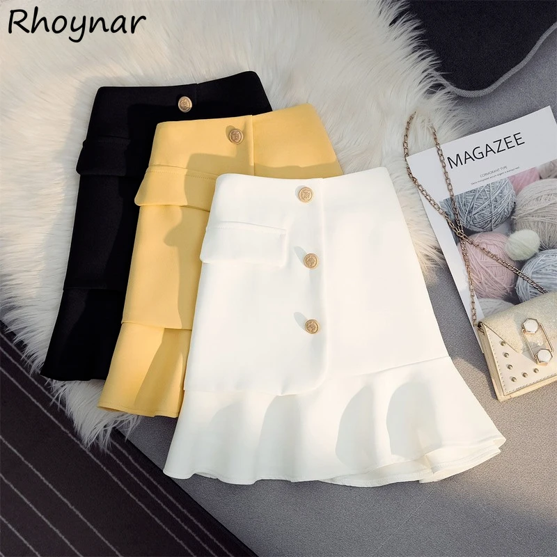 

Skirts Women Ruffles Design Trumpet Pure Empire Streetwear Simple Aesthetic Chic Female Faldas All-match Basic Mini Юбка Женская