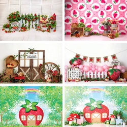 Strawberry Fruit Photography Backdrop Kids Cake Smash Props Floral Market Newborn Baby Birthday Party Backgrounds