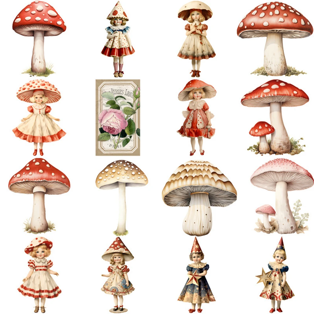 10/30/50pcs Cute Retro Mushroom Head Girl Cartoon Stickers Decals Notebook Laptop Phone Suitcase Stationery Sticker Kids Toys