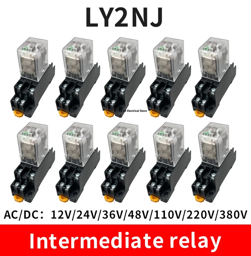 10Set High-quality 12V 24V DC 110V 220V AC Coil Power Relay LY2NJ DPDT 8 Pin HH62P JQX-13F With Socket Base