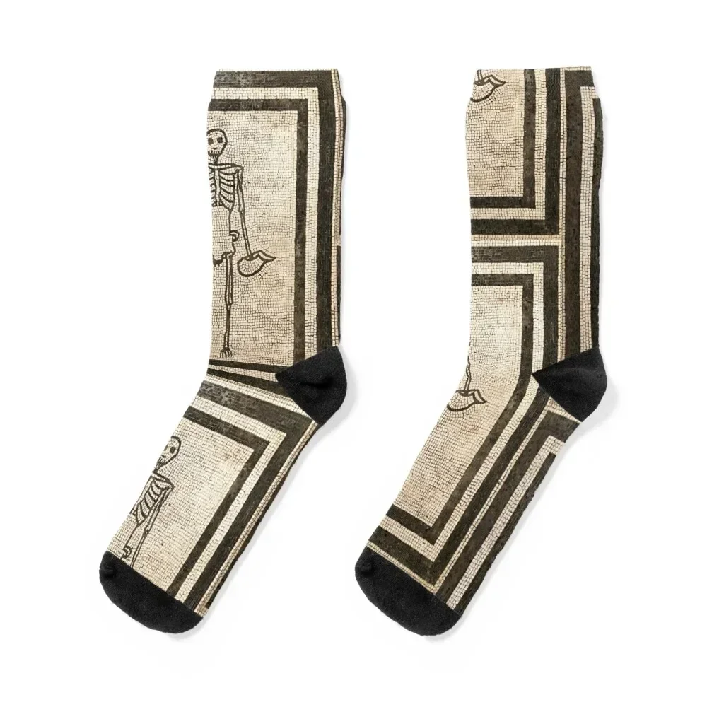 Roman mosaic from Pompeii showing a grinning skeleton holding wine jugs Socks Argentina kids designer brand Men Socks Women's