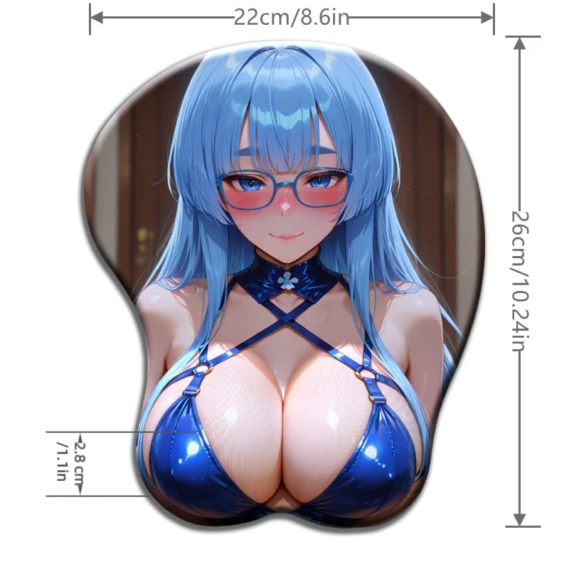 

Blue Hair Girl with Glasses 3D Stereo Gel Mouse Pad Anime for Gaming and Office Use Ergonomic Design Mouse Wrist Rest Mouse Pad
