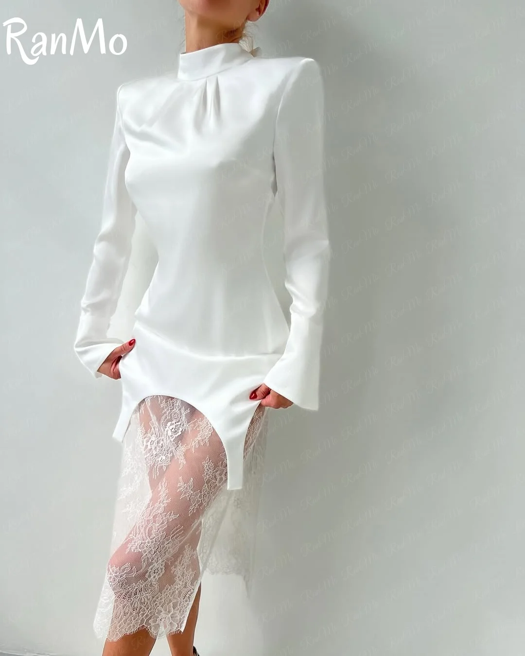 Ranmo 2025 우아한 인어 새틴 아랍어 댄스 파티 드레스 긴 소매 이브닝 가운 공식 드레스 로브 드 Soirée 차 길이 맞춤형