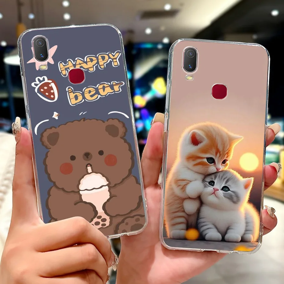 حافظة كرتونية لطيفة لهاتف Vivo Y11 Y12i غطاء خلفي من السيليكون الناعم من مادة البولي يوريثان الحراري لهاتف Vivo 1906 1906_20 Y11 (2019)