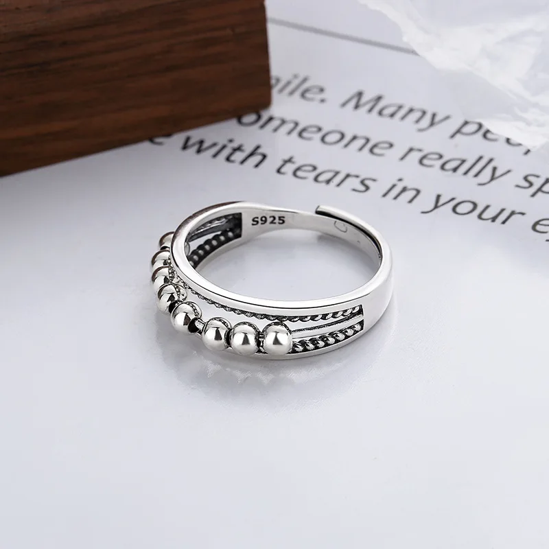 Thai silver beaded ring women's S925 polka dot personalized design sense light luxury jewelry