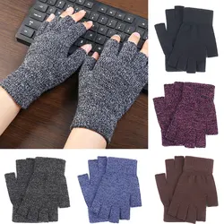 1 Pair Woolen Knitting Fingerless Gloves Jacquard Stretch Knit Gloves Men Half-finger Knitted Gloves Unisex Soft Couple Mittens