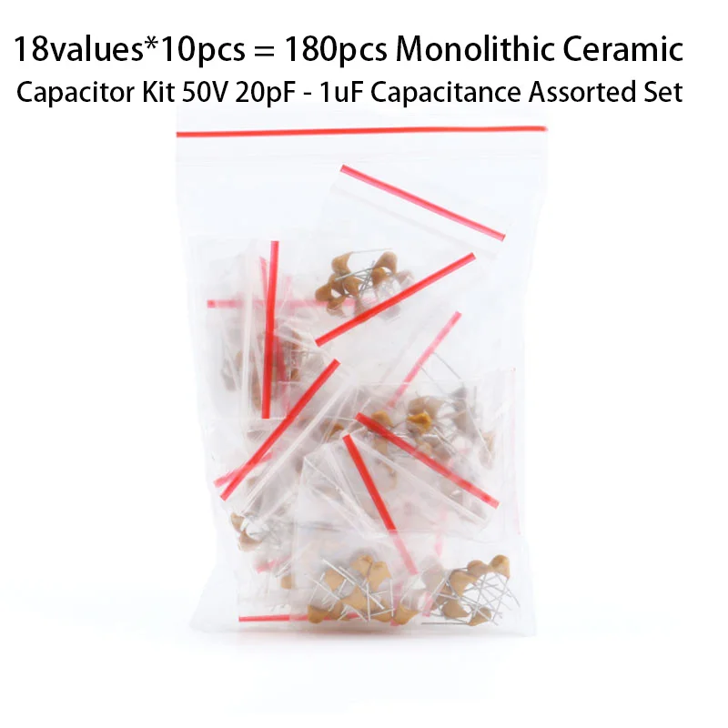 180pcs Monolithic Ceramic Capacitor Kit 18Values*10pcs 20pF-1uF 50V Capacitance Assorted Set DIY Sample Pack