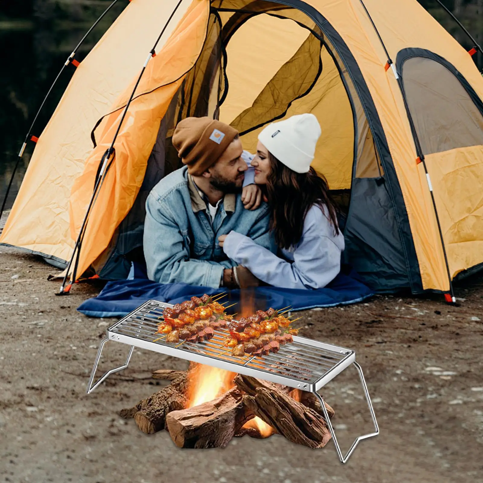 

Стойки для барбекю из нержавеющей стали, складные уличные решетки для кемпинга, более толстые стеллажи, складные, регулируемая высота для улицы ﻿