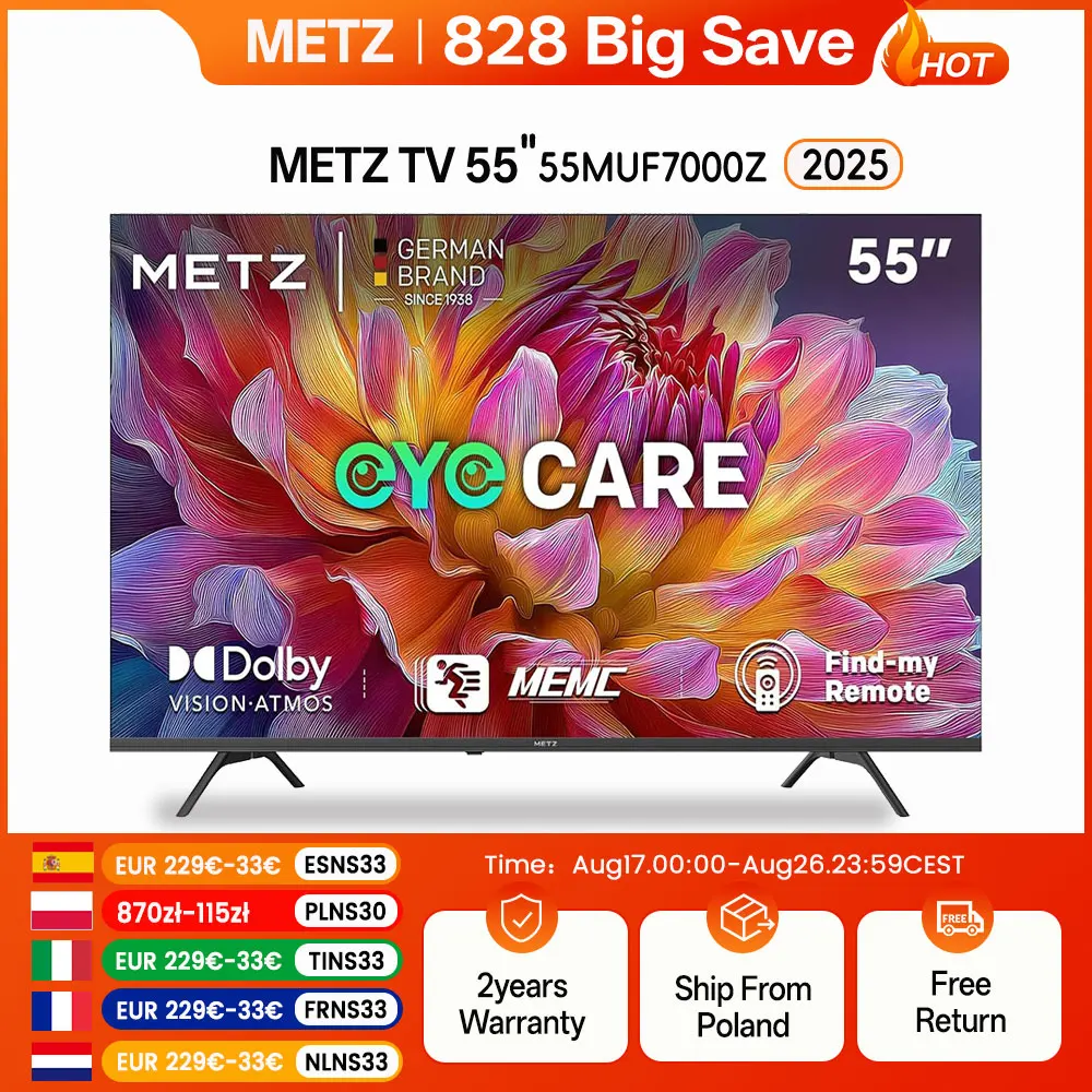 Telewizor Metz TV 43 55 cali 4K UHD Smart LED TV Google TV HDR 10 MEMC Dolby Audio Google Cast Sterowanie Głosowe Tuner 43MUF7000Z 55MUF7000Z