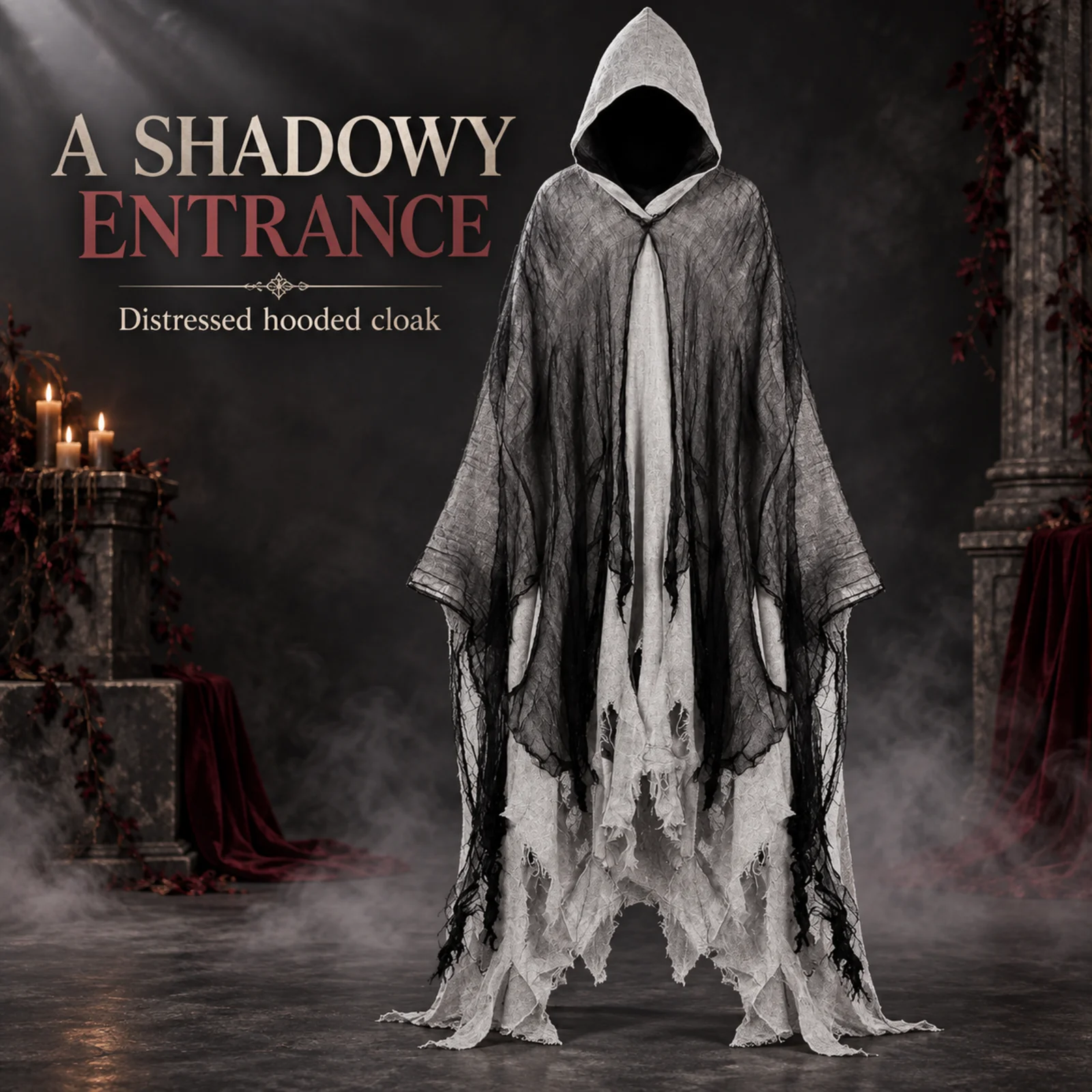 Bathrobe - Halloween Hooded Cloak Cape Distressed Gauze