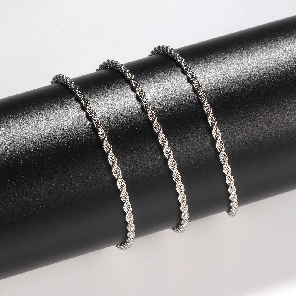 2mm Men Silver Color Twisted Twist Chain Necklace Simple Titanium Steel Choker Fashionable Non-fading Stainless Steel Jewelry