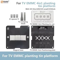 Amaoe TV EMMC 4 In 1 Reballing Stencil Jig Platform BGA153 BGA169 Repair Tools with Mbga-MY3 Net Location Board Magnetic Base