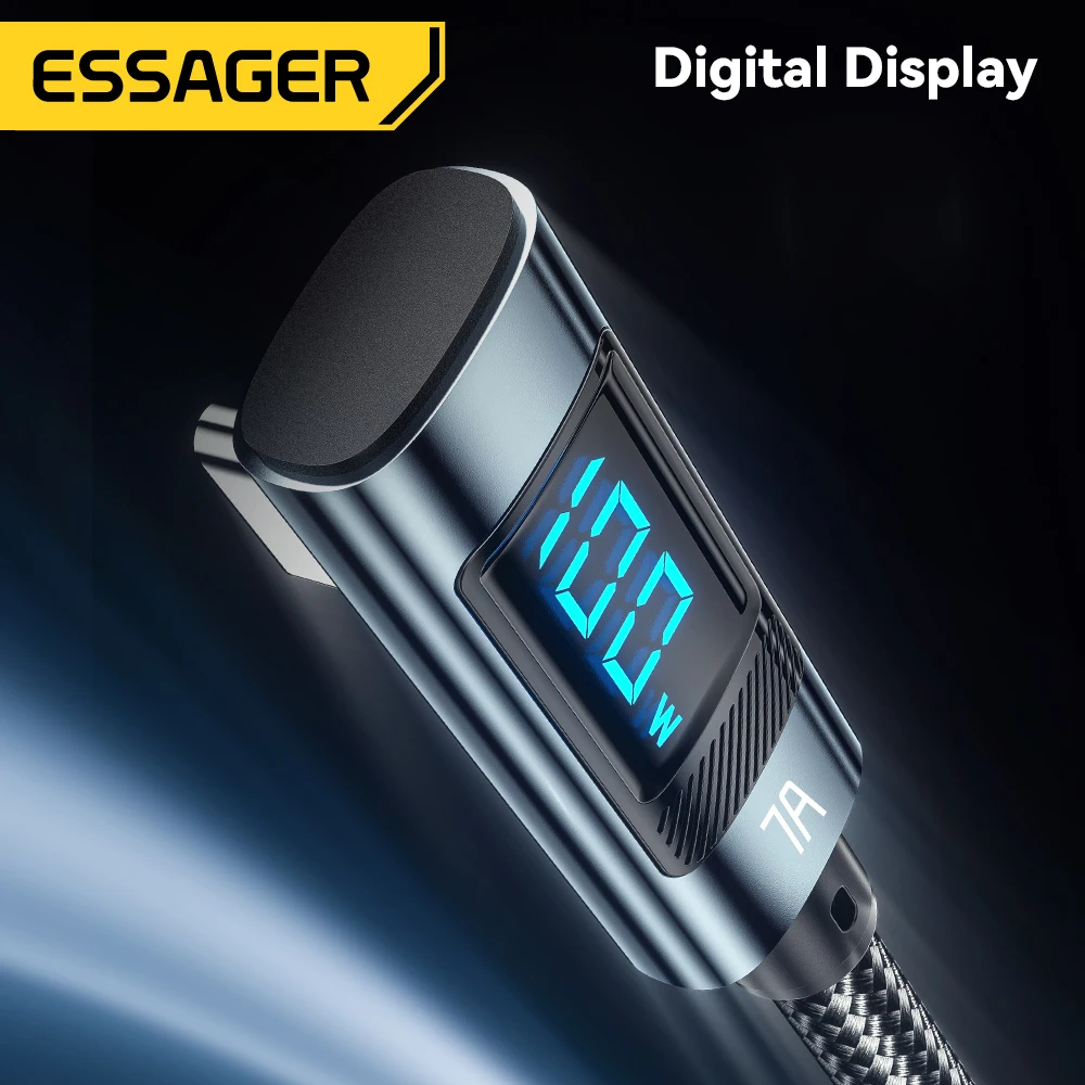 Essager 7A USB Type C Cable Elbow Digital Display Fast Charge USB C Cable For Huawei Mate60 Pro Samsung Xiaomi  Data Type C Cord