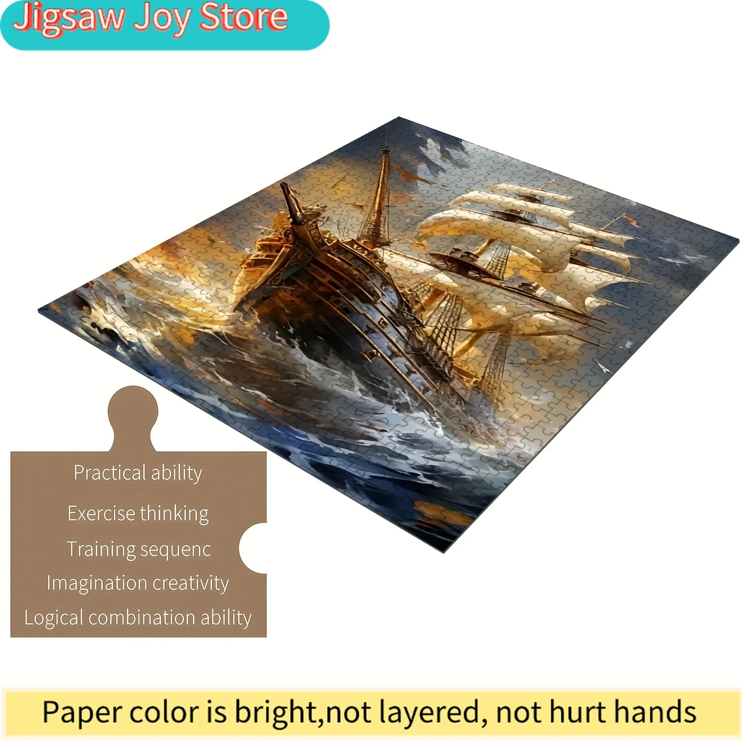 

Пазл для всей семьи - уровень сложности: средний, с изображением бурного океана и величественной парусной лодки, элементы из высококачественного дерева, идеально подходящие для сборки.