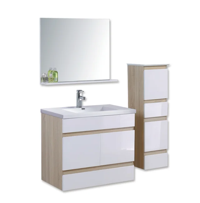 White wall mounted PVC bathroom cabinet with ceramic basin and mirror pvc bathroom cabinet led mirror cabinet